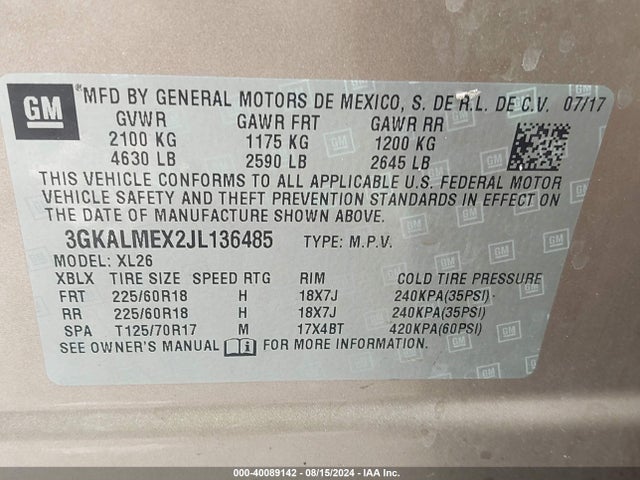 3GKALMEX2JL136485 GMC Terrain Sle