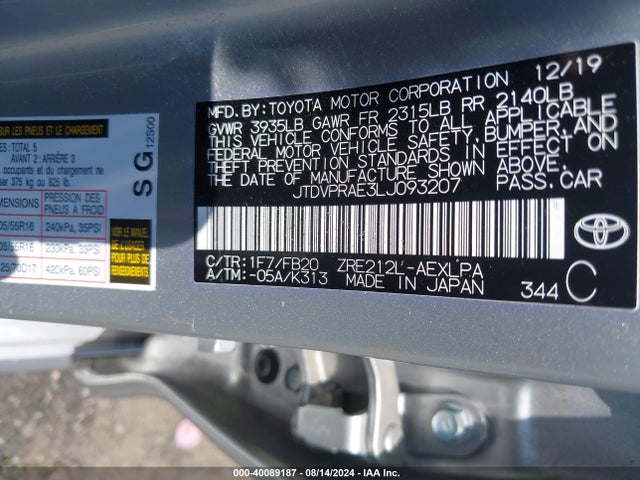 Toyota COROLLA LE 2020 JTDVPRAE3LJ093207 Image 9