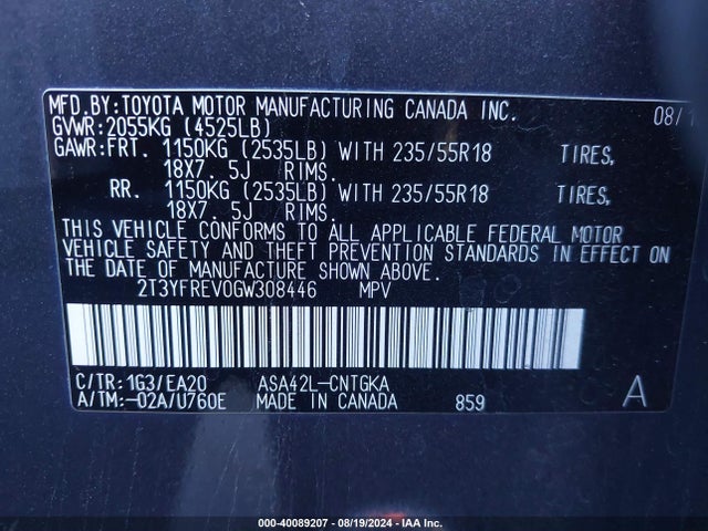 Toyota Rav4 Limited 2016 2T3YFREV0GW308446 Image 9