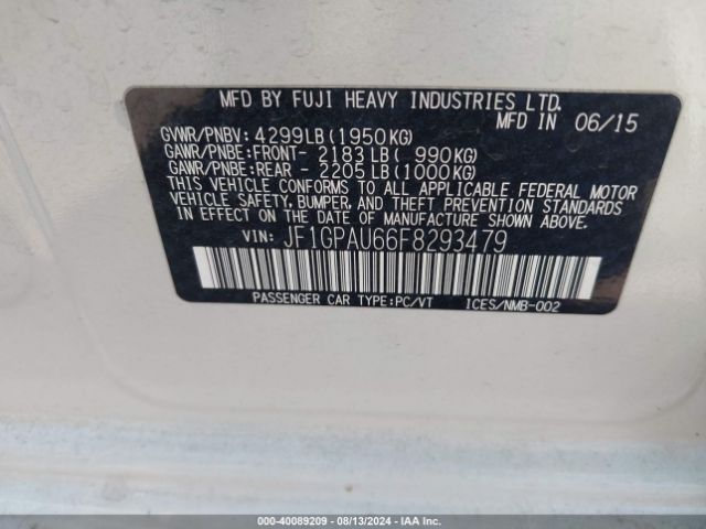 JF1GPAU66F8293479 Subaru Impreza 2.0i Sport Premium