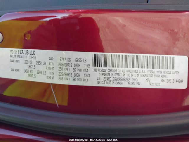 2C4RC1EG0KR605252 Chrysler Pacifica Touring L Plus
