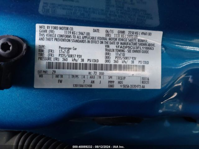 1FADP5CU3FL118663 Ford C-max Energi Sel