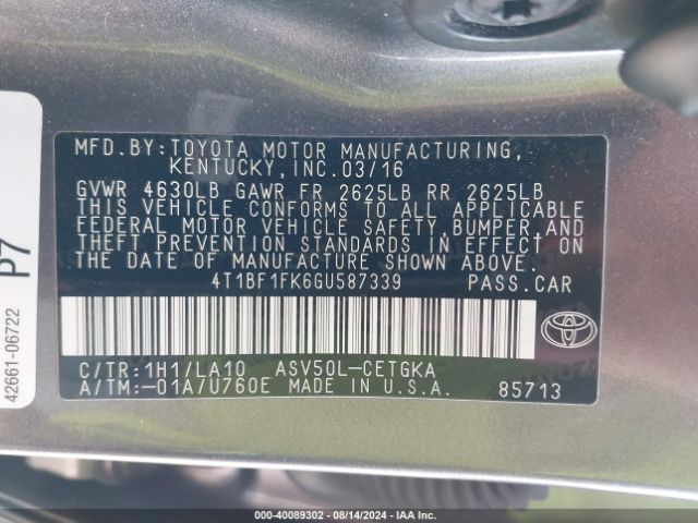 4T1BF1FK6GU587339 Toyota CAMRY XLE