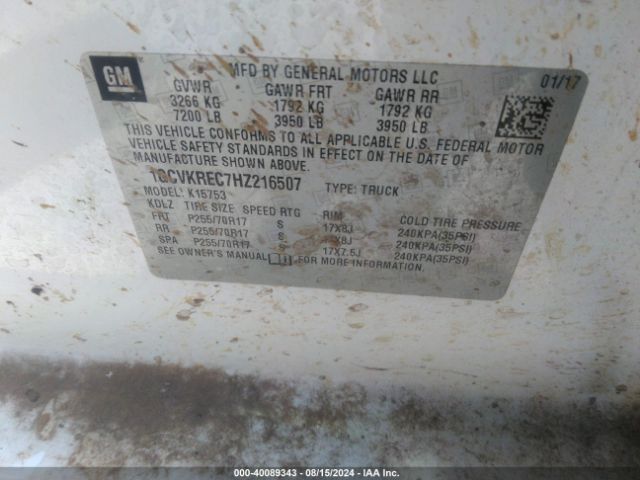 1GCVKREC7HZ216507 Chevrolet Silverado 1500 1lt