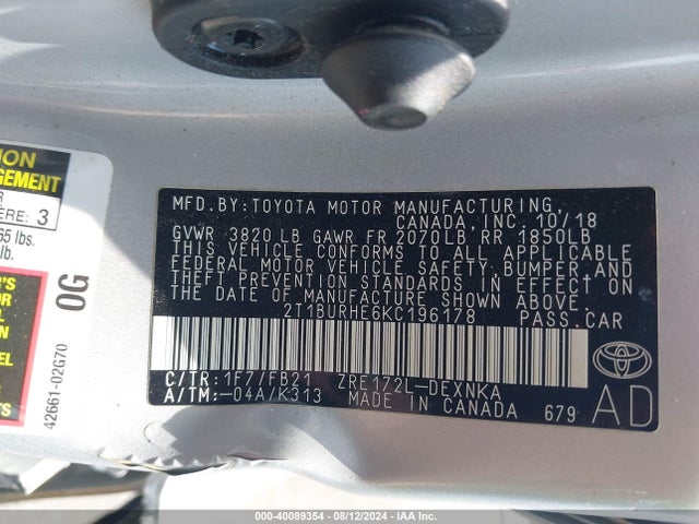 Toyota COROLLA LE 2019 2T1BURHE6KC196178 Image 9