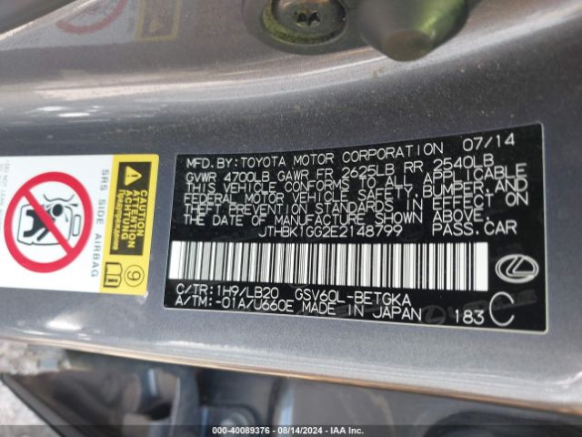 JTHBK1GG2E2148799 Lexus ES 350