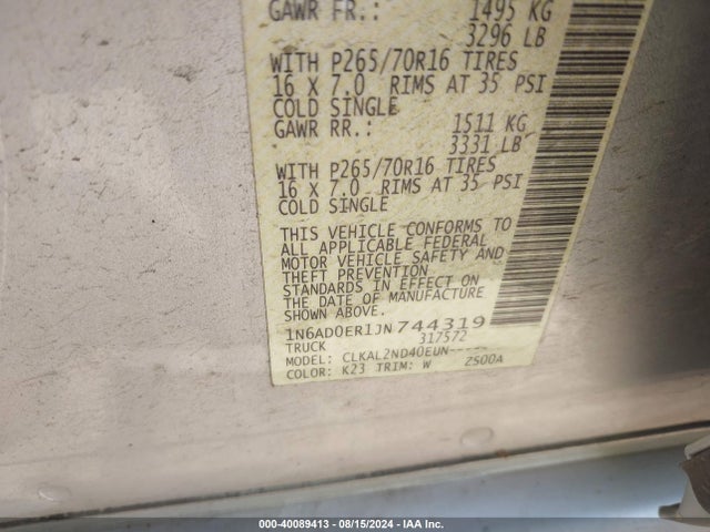 Nissan Frontier Sv 2018 1N6AD0ER1JN744319 Image 9