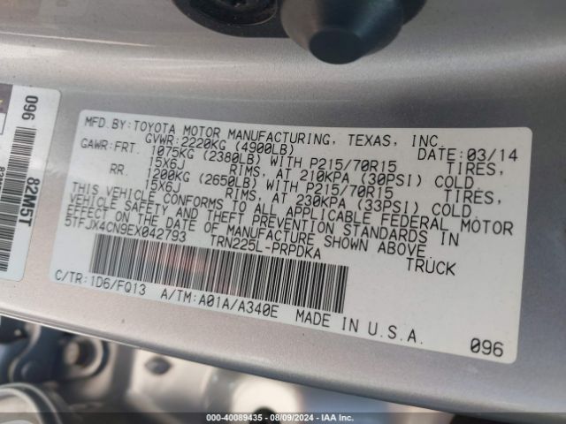 5TFJX4CN9EX04279 Toyota Tacoma Double Cab
