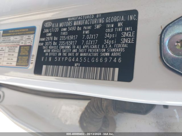 5XYPG4A55LG669746 KIA Sorento 3.3l Lx