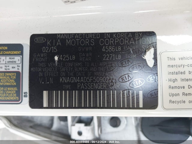 KIA Optima Hybrid Ex 2015 KNAGN4AD5F5090277 Image 9
