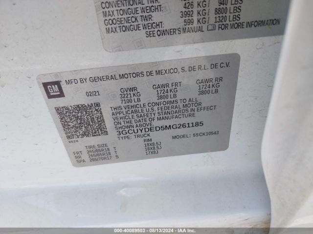 3GCUYDED5MG261185 Chevrolet Silverado 1500 4wd  Short Bed Lt