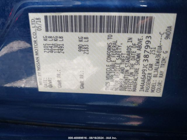 1N4AA6AP9JC387993 Nissan Maxima 3.5 Sl