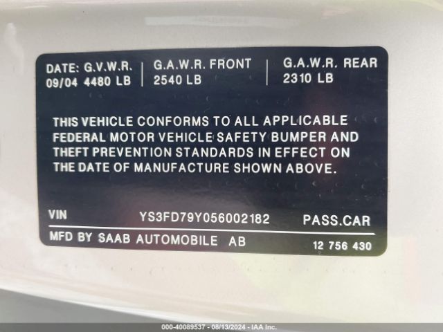 2005 SAAB 9-3 YS3FD79Y056002182 Photo 8