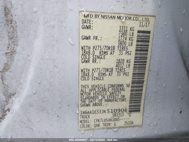 Nissan Titan Pro-4x 2018 1N6AA1E53JN510906 Image 9