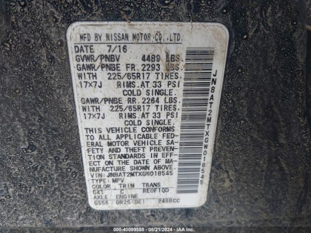 JN8AT2MTXGW018545 Nissan Rogue S/sl/sv