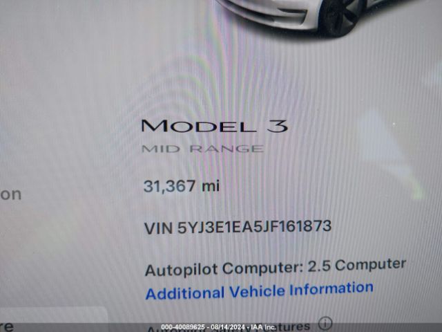 5YJ3E1EA5JF161873 Tesla Model 3 Long Range/mid Range