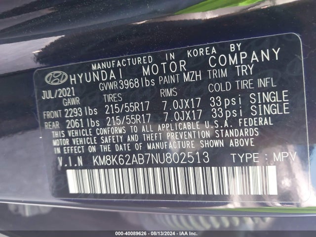 Hyundai Kona Sel 2022 KM8K62AB7NU802513 Image 9