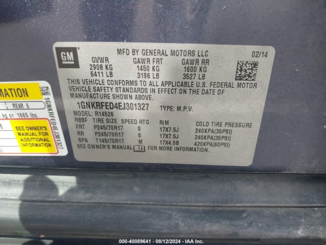 1GNKRFED4EJ301327 Chevrolet Traverse Ls