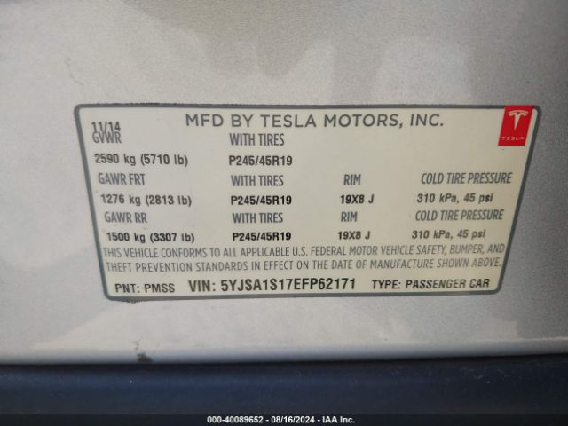 5YJSA1S17EFP62171 Tesla MODEL S