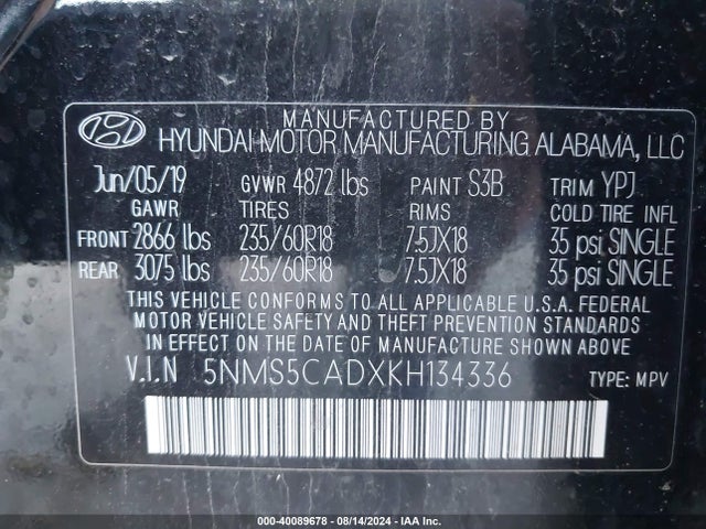 Hyundai Santa Fe Ultimate 2019 5NMS5CADXKH134336 Image 9