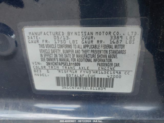 3N1CN7AP5EL811809 Nissan Versa 1.6 S