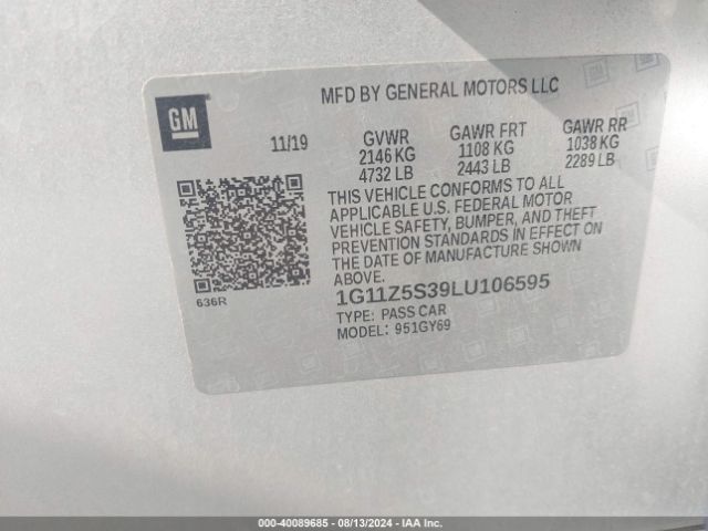 1G11Z5S39LU106595 Chevrolet Impala Fwd Lt