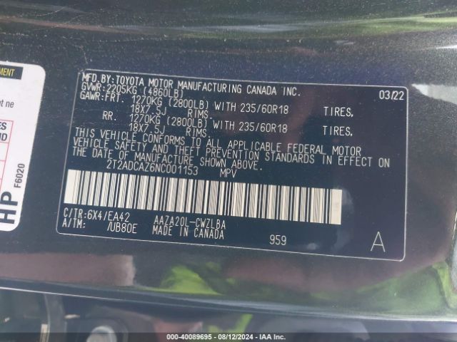2T2ADCAZ6NC001153 Lexus NX 250