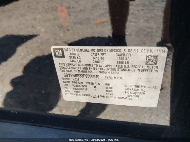 3GYFNBE33FS566949 Cadillac Srx Luxury Collection