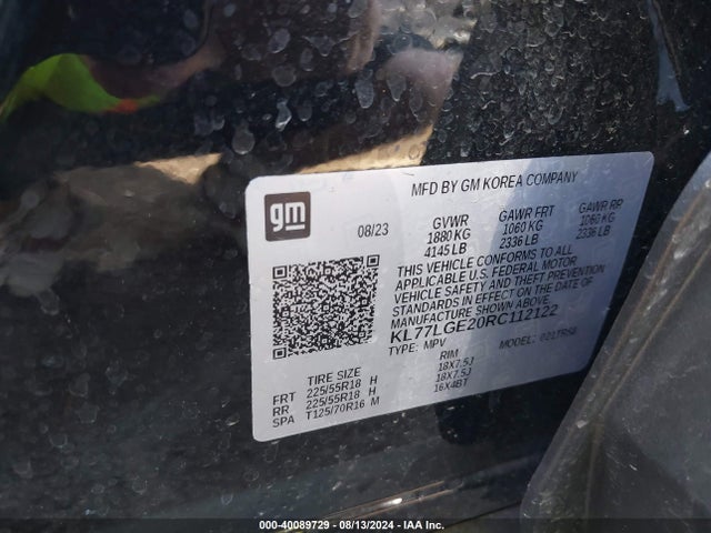 40089729 :رقم المزاد ، KL77LGE20RC112122 vin ، 2024 Chevrolet Trax Fwd 1rs مزاد بيع