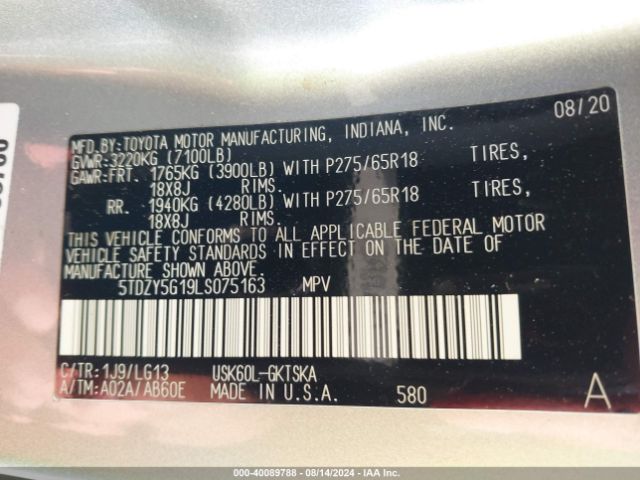 5TDZY5G19LS075163 Toyota Sequoia Sr5