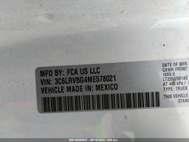 3C6LRVBG4ME578021 RAM Promaster 1500 High Roof 136 Wb