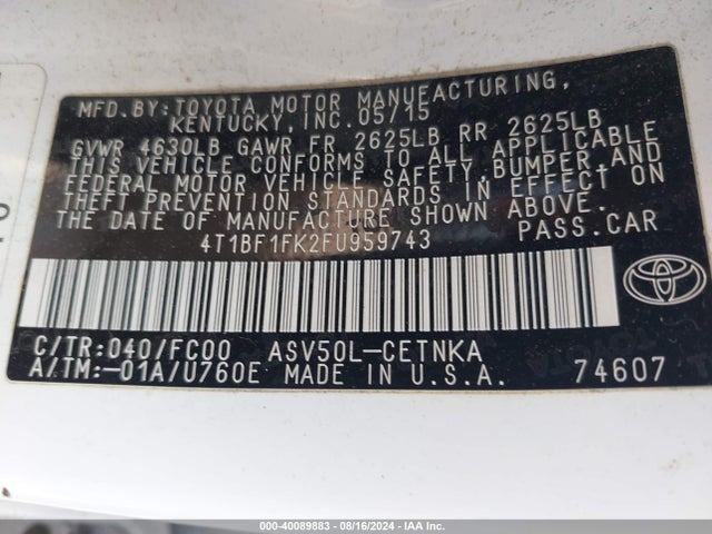 Toyota CAMRY LE 2015 4T1BF1FK2FU959743 Image 9