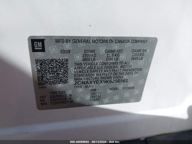 2GNAXYEX5K6256561 Chevrolet Equinox Premier