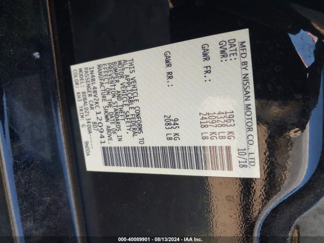 Nissan Altima 2.5 S 2019 1N4BL4BV2KC120941 Image 9