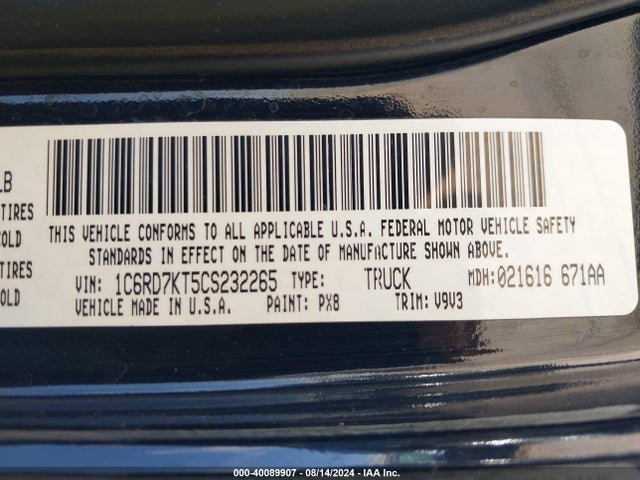Продажа на аукционе авто 2012 Ram 1500 St, vin: 1C6RD7KT5CS232265, номер лота: 40089907