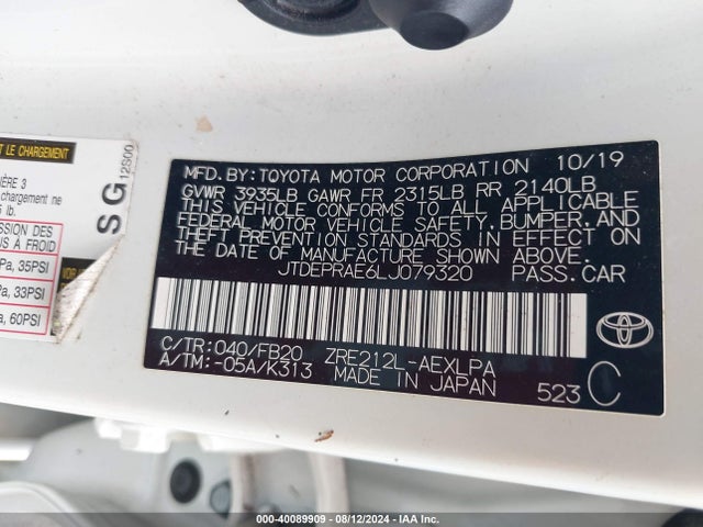 Toyota COROLLA LE 2020 JTDEPRAE6LJ079320 Image 9