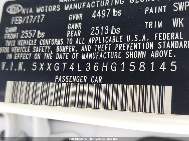 KIA Optima Lx 2017 5XXGT4L36HG158145 Image 9