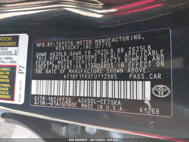Toyota CAMRY SE 2015 4T1BF1FKXFU112985 Image 9