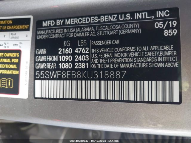 55SWF8EB8KU318887 Mercedes-Benz C 300 4matic