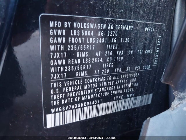 WVGBV7AX8HK044371 Volkswagen Tiguan 2.0t/2.0t S