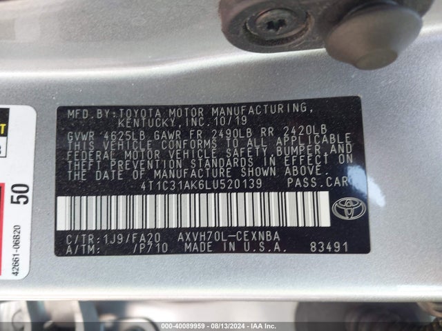 Toyota Camry Le Hybrid 2020 4T1C31AK6LU520139 Image 9