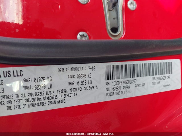 1C3CDFFAXGD810277 Dodge Dart Sxt Sport