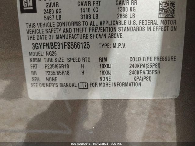 3GYFNBE31FS566125 Cadillac Srx Luxury Collection
