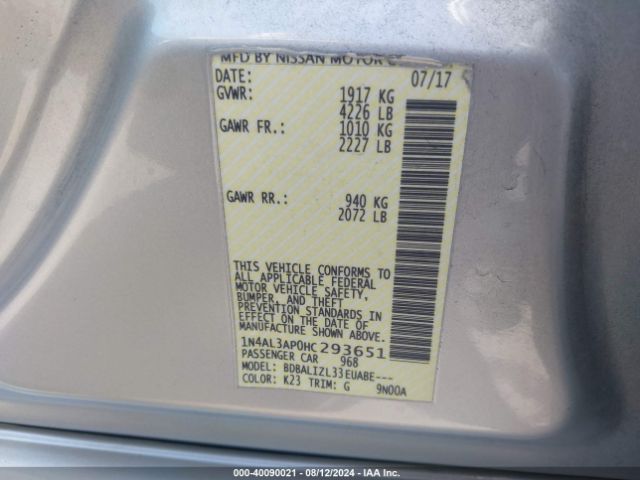 1N4AL3AP0HC293651 Nissan Altima 2.5 Sv