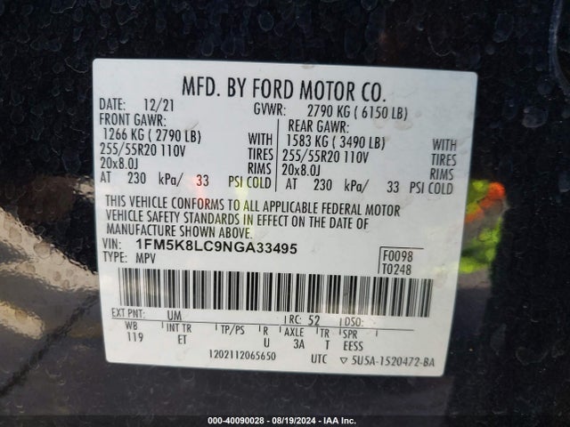 Ford Explorer King Ranch 2022 1FM5K8LC9NGA33495 Image 9