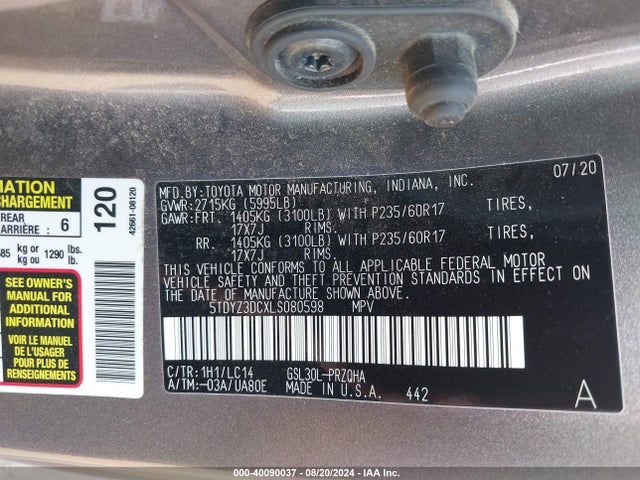 Toyota Sienna Xle Premium 2020 5TDYZ3DCXLS080598 Image 9