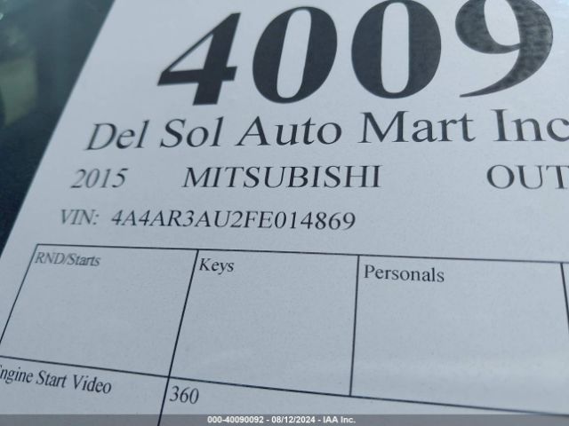 4A4AR3AU2FE014869 Mitsubishi Outlander Sport Es