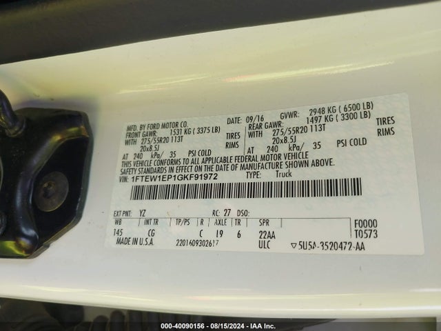 Ford F-150 Xl 2016 1FTEW1EP1GKF91972 Image 9