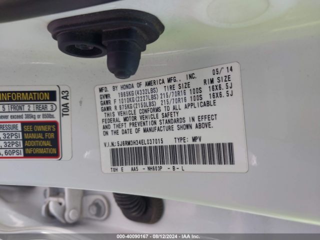 5J6RM3H34EL037015 Honda CR-V LX