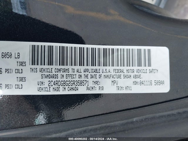 2C4RDGBG2GR358571 Dodge Grand Caravan American Value Pkg
